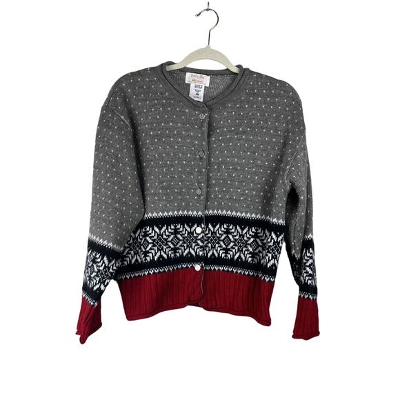 Vintage Tally Ho Women’s Wool Cardigan Sweater Fair Isle Size Petite Medium - Picture 1 of 6